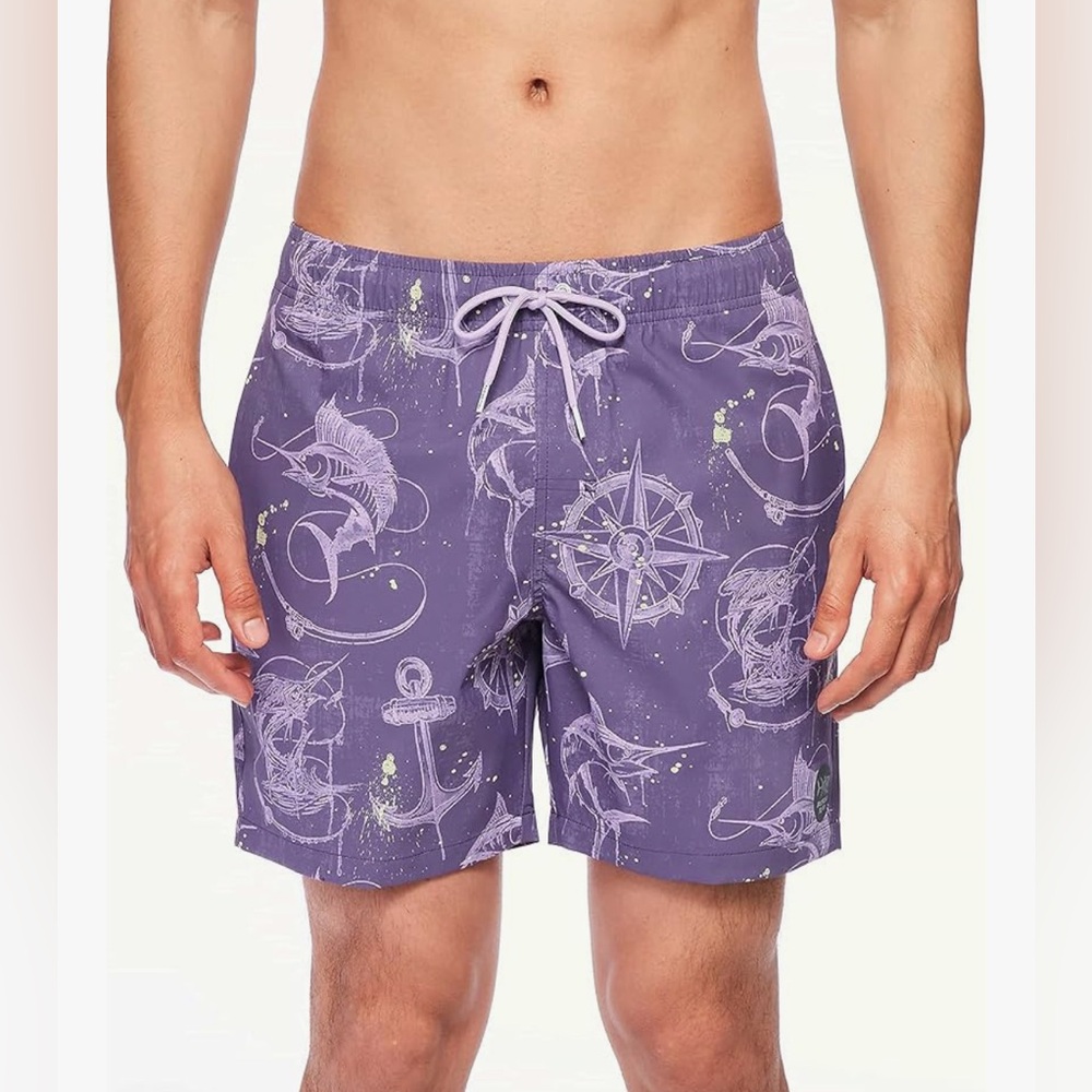 PSYCHO TUNA Purple Nautical Board Shorts with Drawstring Waist